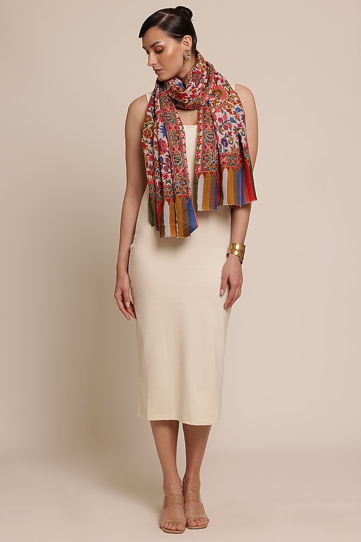Multi-Colored Silk Embroidered Shawl by Shaza at Pernia's Pop Up Shop