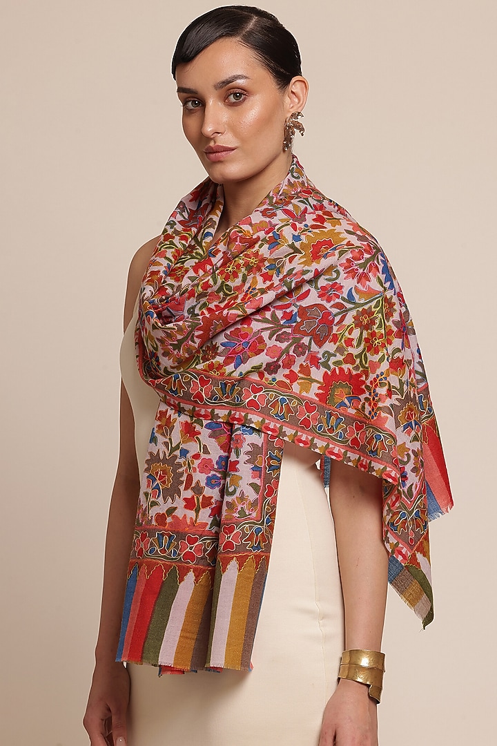 Multi-Colored Silk Embroidered Shawl by Shaza at Pernia's Pop Up Shop