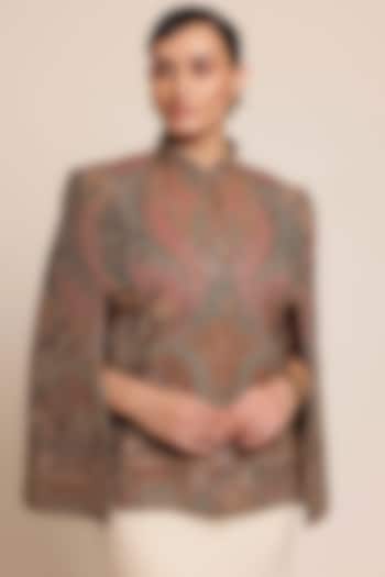Multi-Colored Wool Floral Cape Jacket by Shaza at Pernia's Pop Up Shop