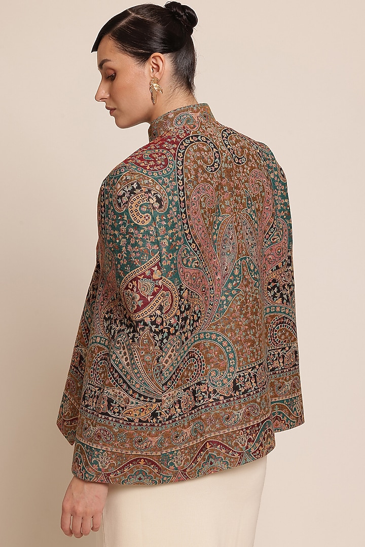 Multi-Colored Wool Floral Cape Jacket by Shaza at Pernia's Pop Up Shop