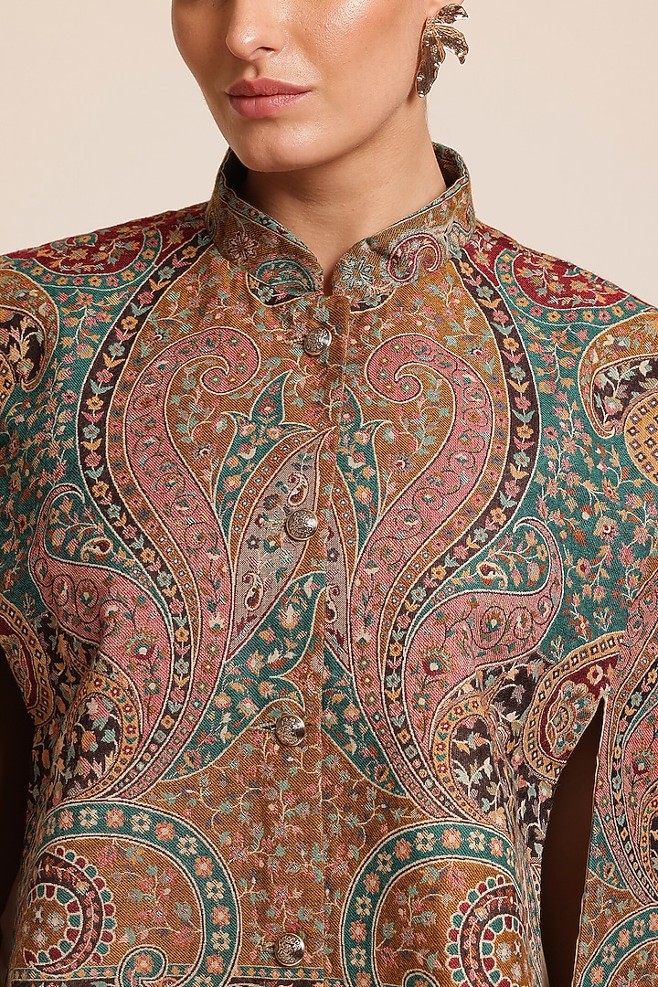 Multi-Colored Wool Floral Cape Jacket by Shaza at Pernia's Pop Up Shop