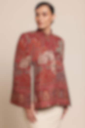 Multi-Colored Wool Floral Cape Jacket by Shaza at Pernia's Pop Up Shop