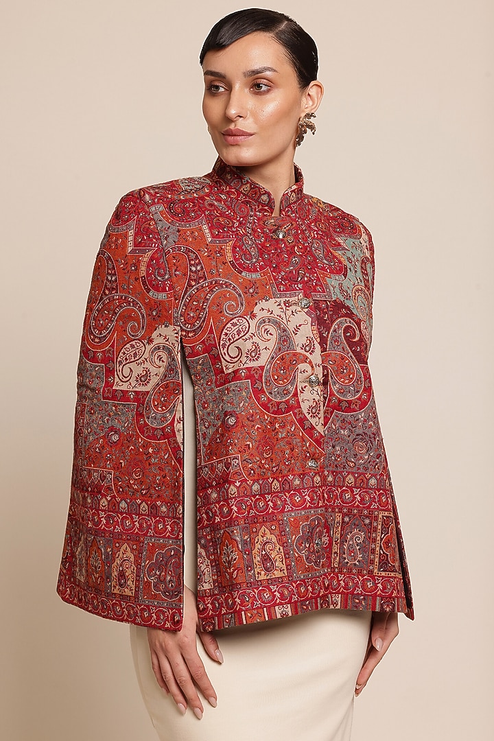 Multi-Colored Wool Floral Cape Jacket by Shaza at Pernia's Pop Up Shop