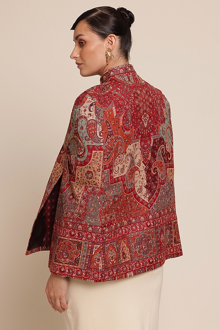 Multi-Colored Wool Floral Cape Jacket by Shaza at Pernia's Pop Up Shop