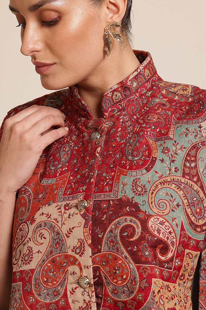 Multi-Colored Wool Floral Cape Jacket by Shaza at Pernia's Pop Up Shop