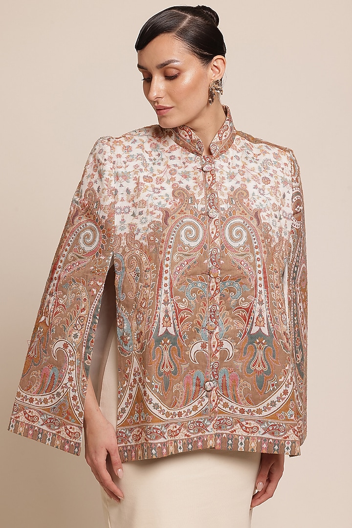 Multi-Colored Wool Floral Cape Jacket by Shaza at Pernia's Pop Up Shop