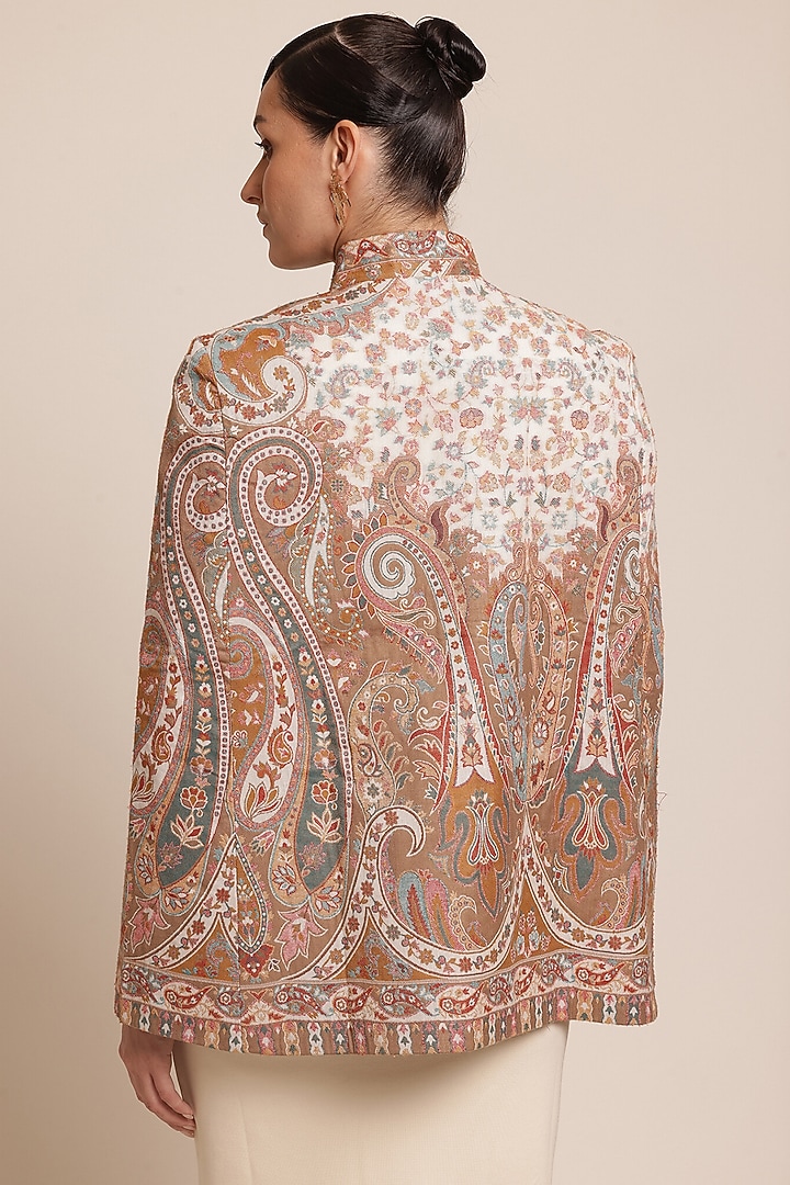 Multi-Colored Wool Floral Cape Jacket by Shaza at Pernia's Pop Up Shop