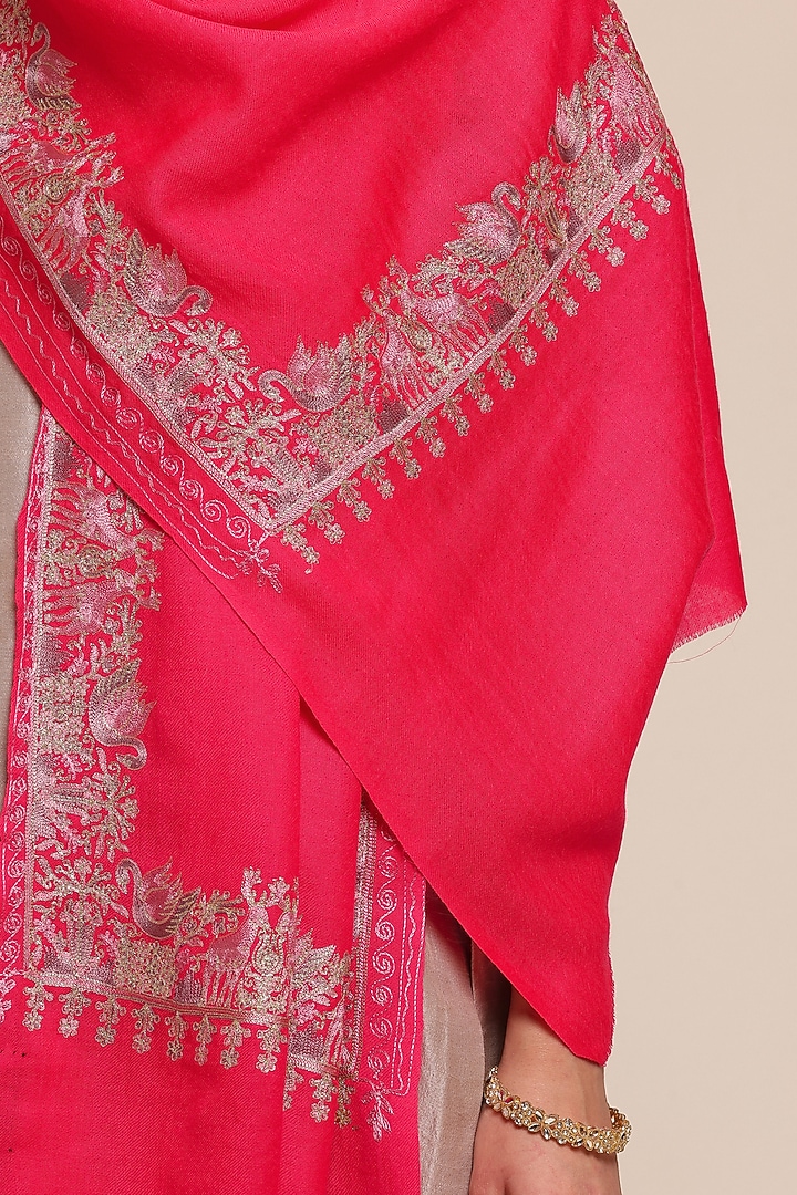 Fuchsia Pink Wool Floral Shawl by Shaza at Pernia's Pop Up Shop