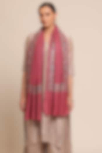 Dull Pink Wool Floral Shawl by Shaza at Pernia's Pop Up Shop