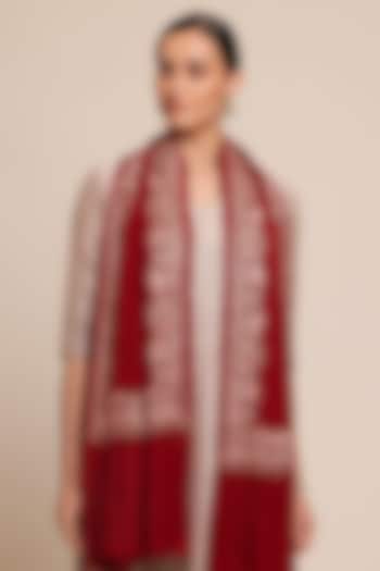 Red Wool Embroidered Shawl by Shaza at Pernia's Pop Up Shop