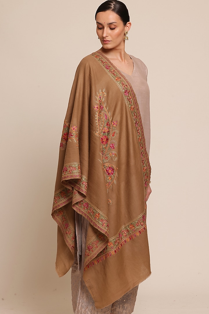 Beige Wool Shawl by Shaza at Pernia's Pop Up Shop