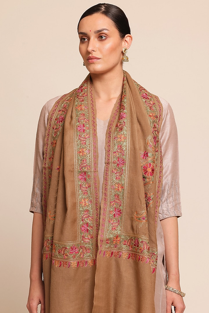 Beige Wool Shawl by Shaza at Pernia's Pop Up Shop