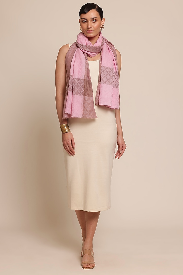 Baby Pink Cashmere Printed Shawl by Shaza at Pernia's Pop Up Shop