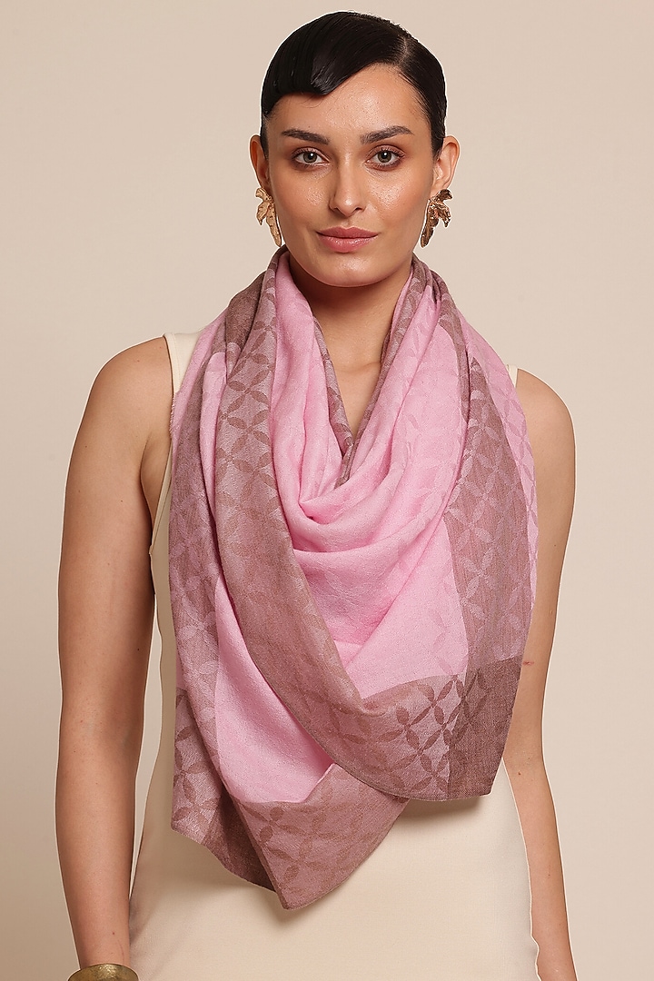Baby Pink Cashmere Printed Shawl by Shaza at Pernia's Pop Up Shop