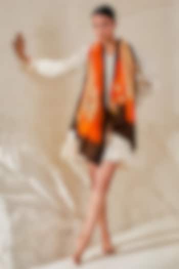 Brown Ombre Pashmina Embellished Hand Painted Stole by Shaza at Pernia's Pop Up Shop