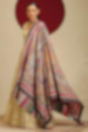 Multi-Colored Handloom Pashmina Kalamkari Hand Painted & Hand Embroidered Shawl by Shaza at Pernia's Pop Up Shop