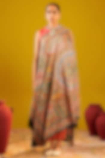 Multi-Colored Handloom Pashmina Kalamkari Floral Hand Painted & Hand Embroidered Shawl by Shaza at Pernia's Pop Up Shop