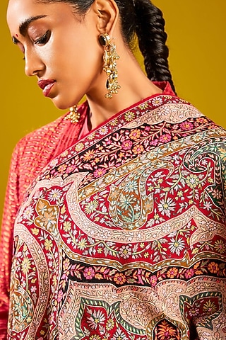 Multi-Colored Handloom Pashmina Kalamkari Floral Hand Painted & Hand Embroidered Shawl by Shaza