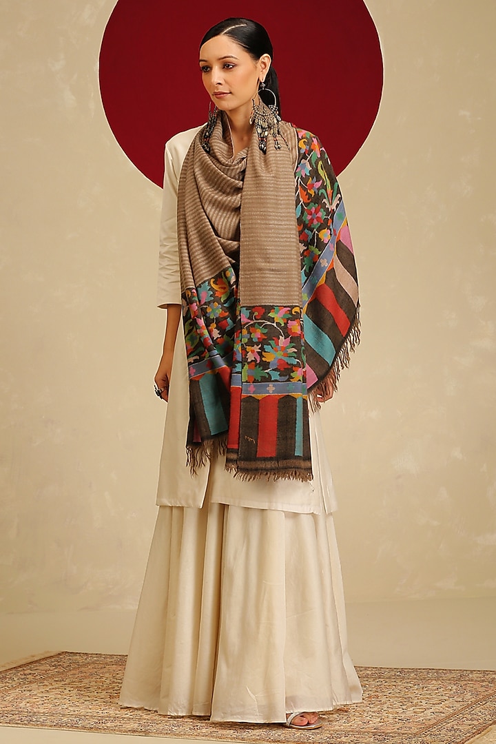 Multi-Colored Handloom Pashmina Kani Weave Shawl by Shaza at Pernia's Pop Up Shop