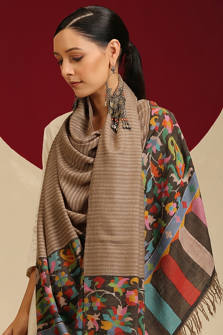 Multi-Colored Handloom Pashmina Kani Weave Shawl by Shaza at Pernia's Pop Up Shop