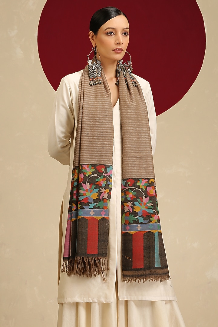 Multi-Colored Handloom Pashmina Kani Weave Shawl by Shaza at Pernia's Pop Up Shop