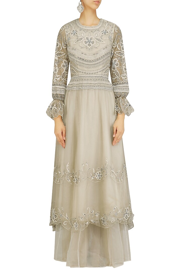 Nude lakhnavi embroidered dress available only at Pernia's Pop Up Shop.