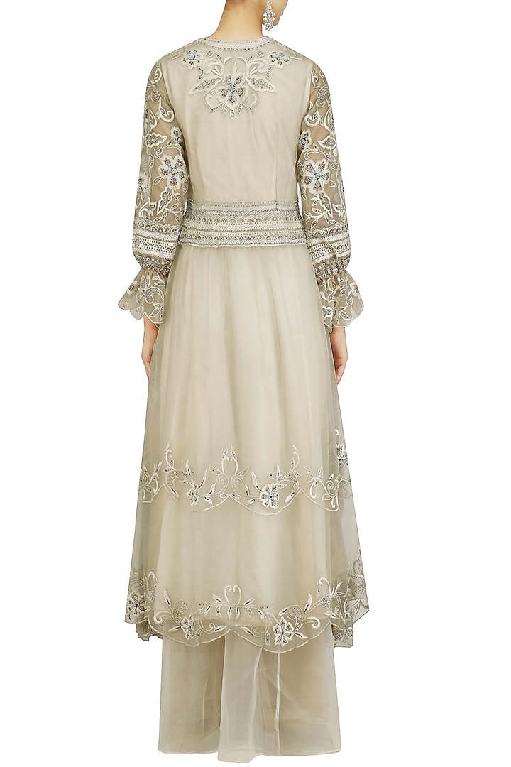 Nude lakhnavi embroidered dress available only at Pernia's Pop Up Shop.