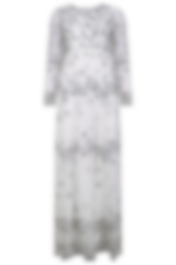White and Black Embroidered Long Maxi Dress by Shasha Gaba