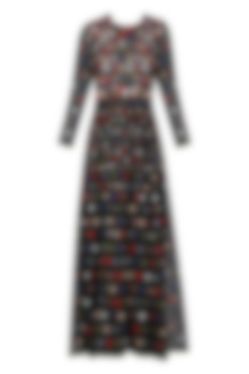 Black Traingular Pattern Embroidered Dress by Shasha Gaba