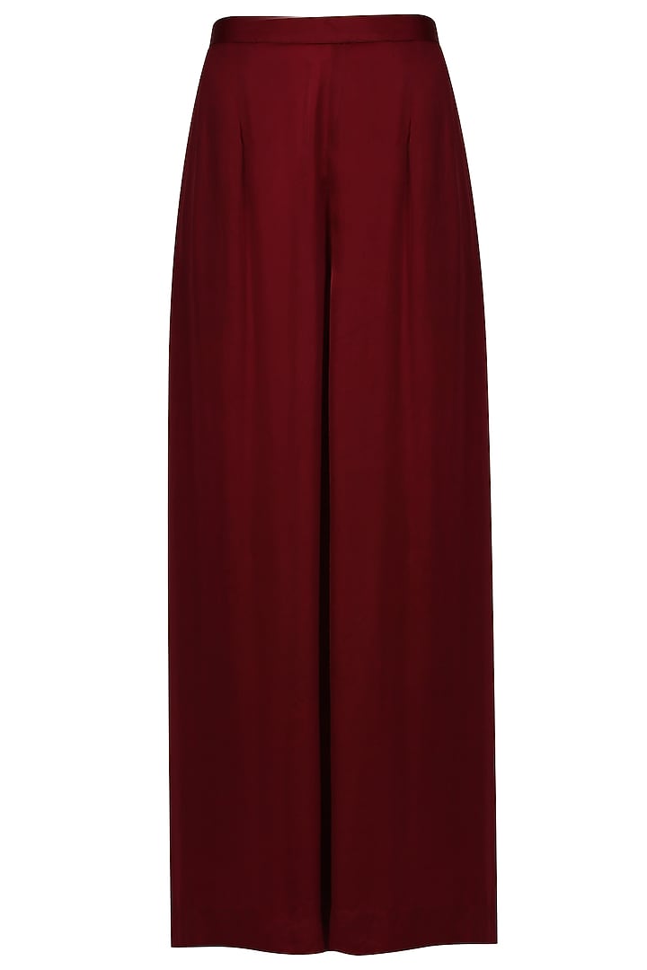 Cream and red floral thread embroidered kurta and maroon palazzo pants set available only at Pernia's Pop Up Shop.