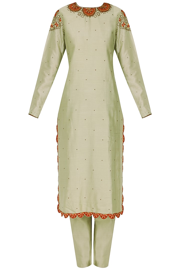 Mint green mosiac embroidered kurta set available only at Pernia's Pop Up Shop.