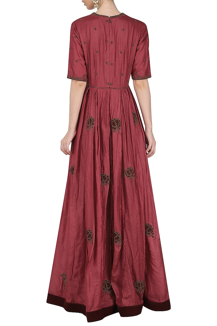 Red embroidered anarkali gown available only at Pernia's Pop Up Shop.