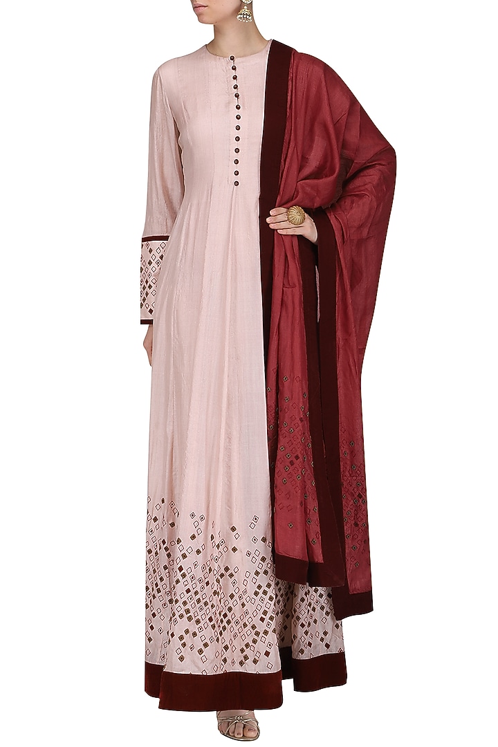 Pink rhombus embroidered anarkali with dupatta available only at Pernia's Pop Up Shop.