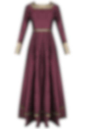 Wine french knot embroidered floor length anarkali available only at Pernia's Pop Up Shop.