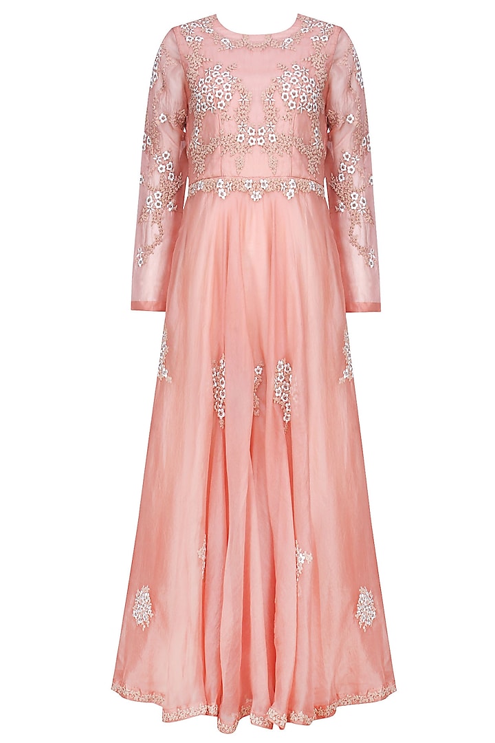 Rose Pink Resham Embroidered Dress by Shasha Gaba