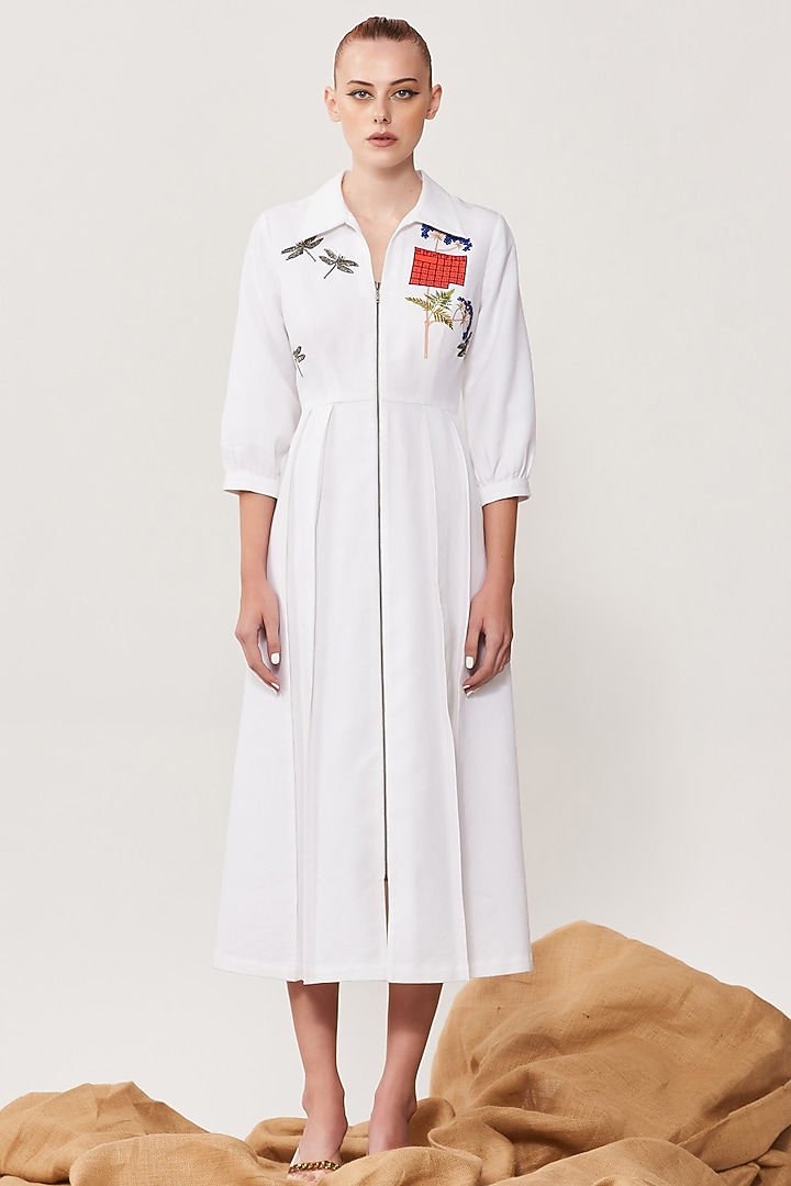 White Gabardine Pleated Cocktail Dress by Shahin Mannan at Pernia's Pop Up Shop