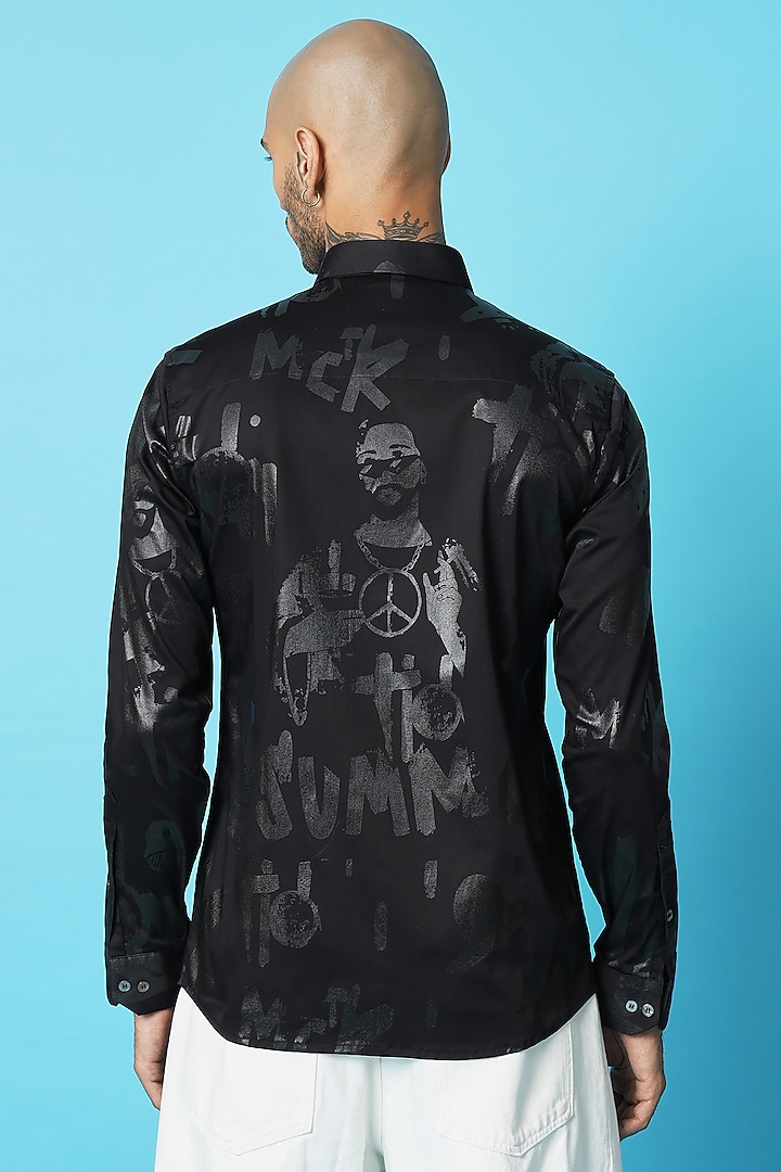 Black Cotton Screen Printed Party Wear Shirt by SAHIL ANEJA at Pernia's Pop Up Shop