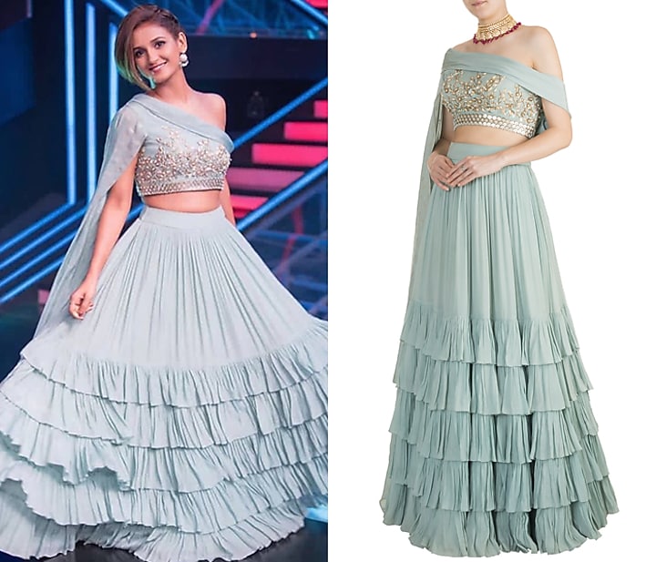 Blue Wedding Lehenga Skirt With Embroidered Blouse & Attached Dupatta by Salian by Anushree at Pernia's Pop Up Shop