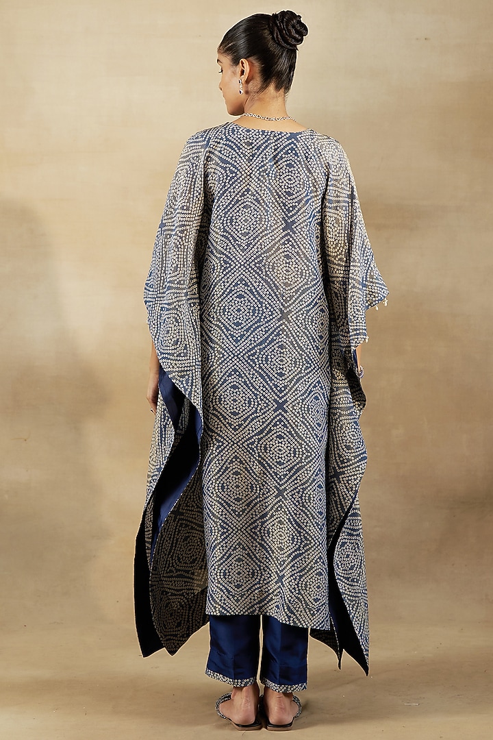Blue Bandhani Tissue Hand & Machine Embroidered Kaftan Set by SHALKII at Pernia's Pop Up Shop