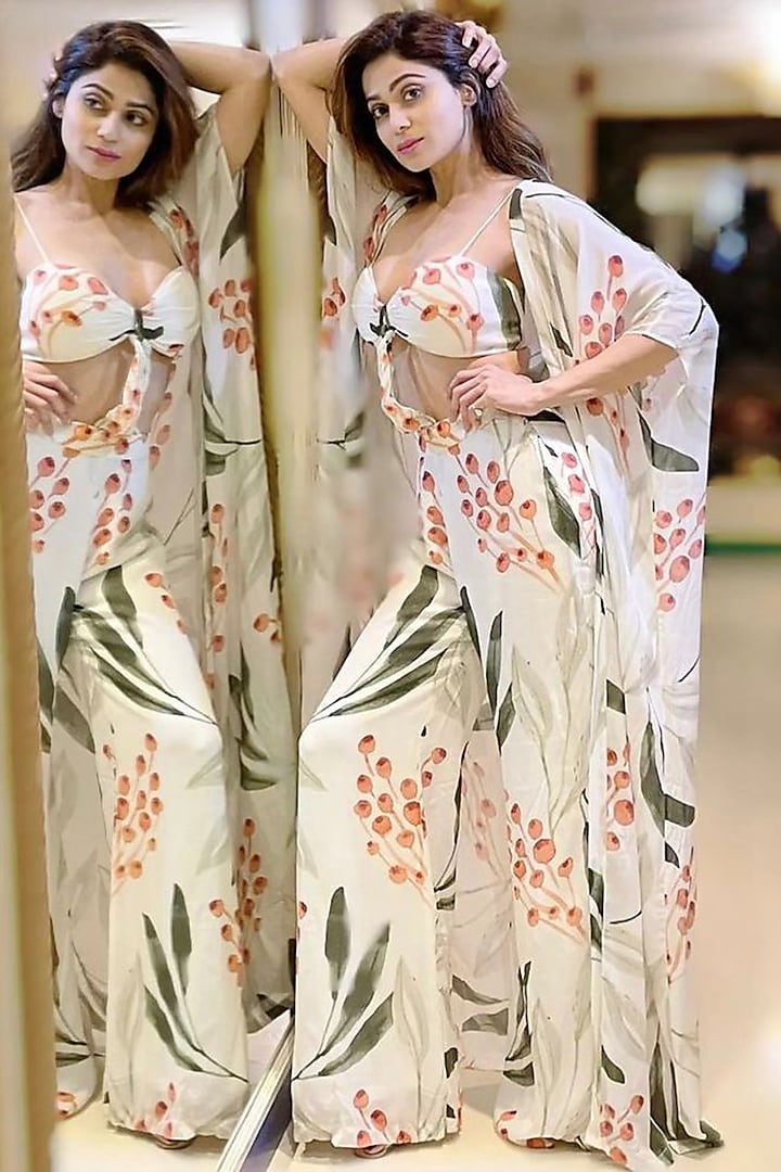 White Floral Printed Cape Set by House of Hiya
