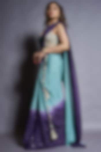 Powder Blue & Purple Georgette Saree Set by Payal Singhal