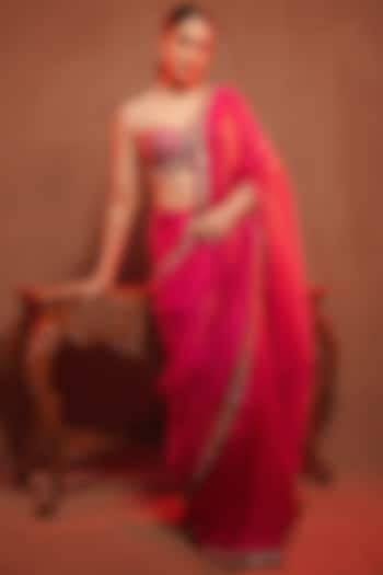 Rani Pink Organza Silk Saree Set by Punit Balana