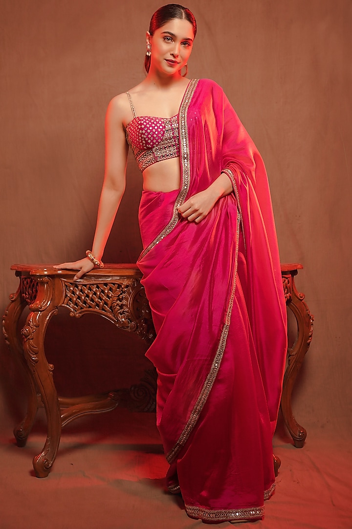 Buy Rani Pink Raw Silk Blouse by Designer JAYANTI REDDY Online at