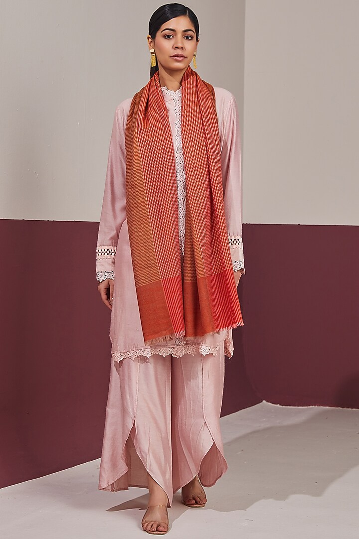 Fiery Orange Handloom Pashmina Reverse Stole by Shaza at Pernia's Pop Up Shop