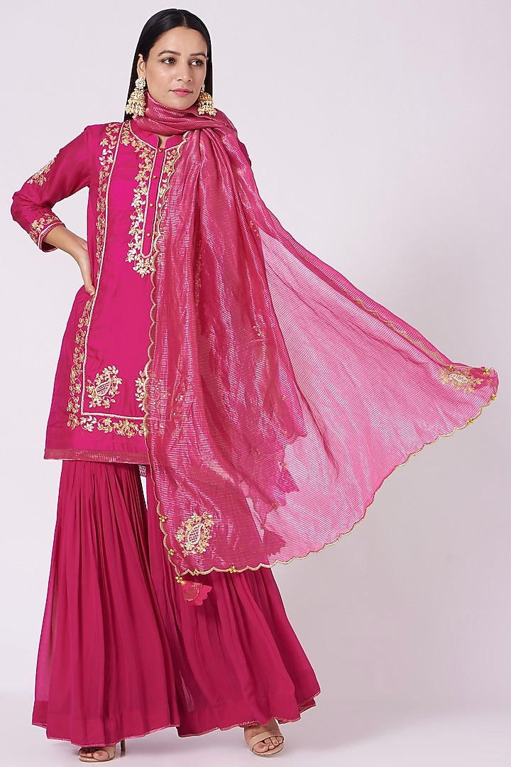 Pink Georgette Gharara Set by Sheetal Batra