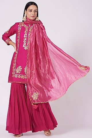 Pink Georgette Gharara Set by Sheetal Batra