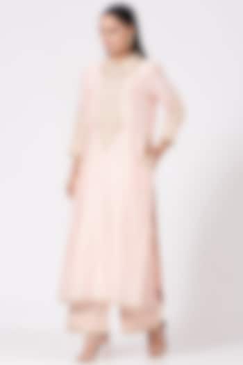 Blush Pink Princess-Cut Long Kurta Set by Sheetal Batra