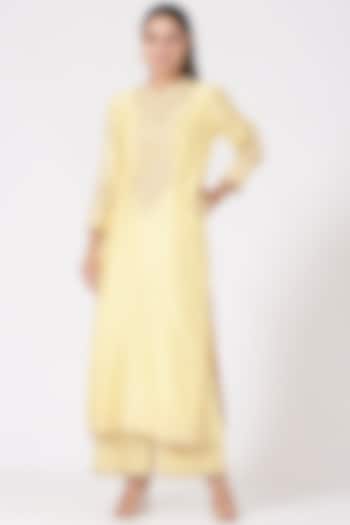 Light Yellow Princess-Cut Long Kurta Set by Sheetal Batra