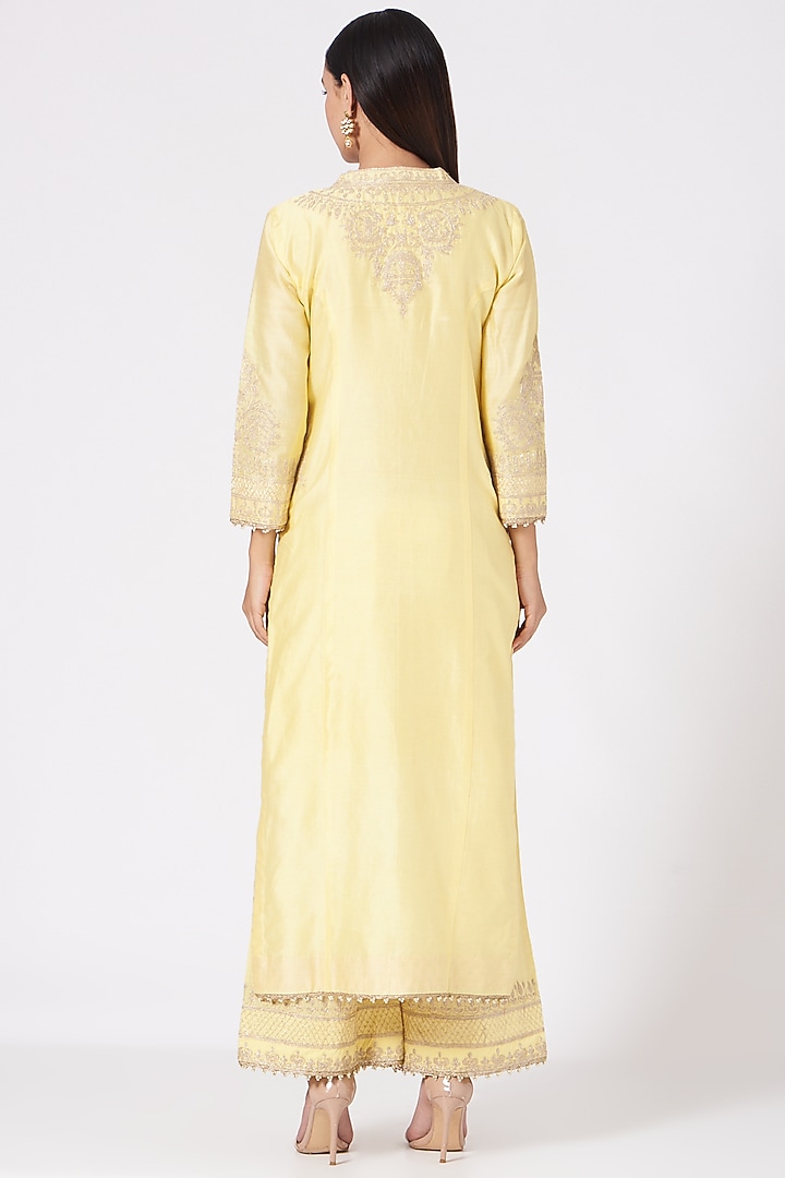 Light Yellow Princess-Cut Long Kurta Set by Sheetal Batra at Pernia's Pop Up Shop