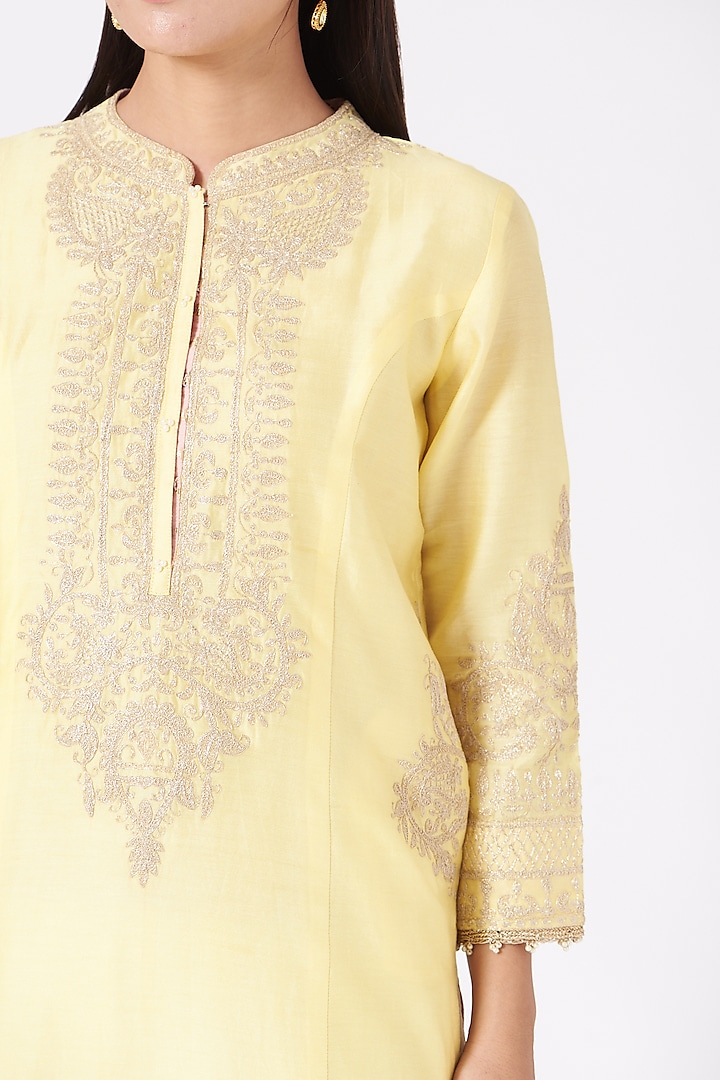 Light Yellow Princess-Cut Long Kurta Set by Sheetal Batra at Pernia's Pop Up Shop